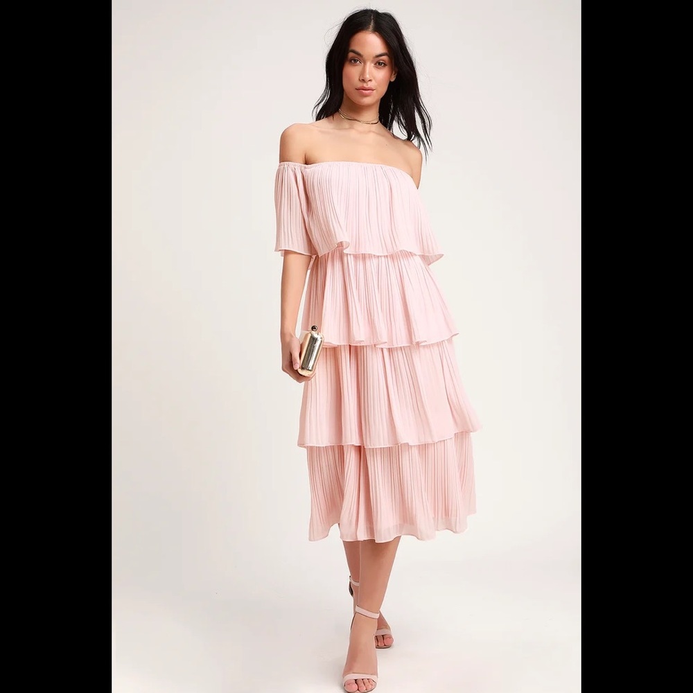Gala Ready Blush Pink Off-the-Shoulder Midi Dress